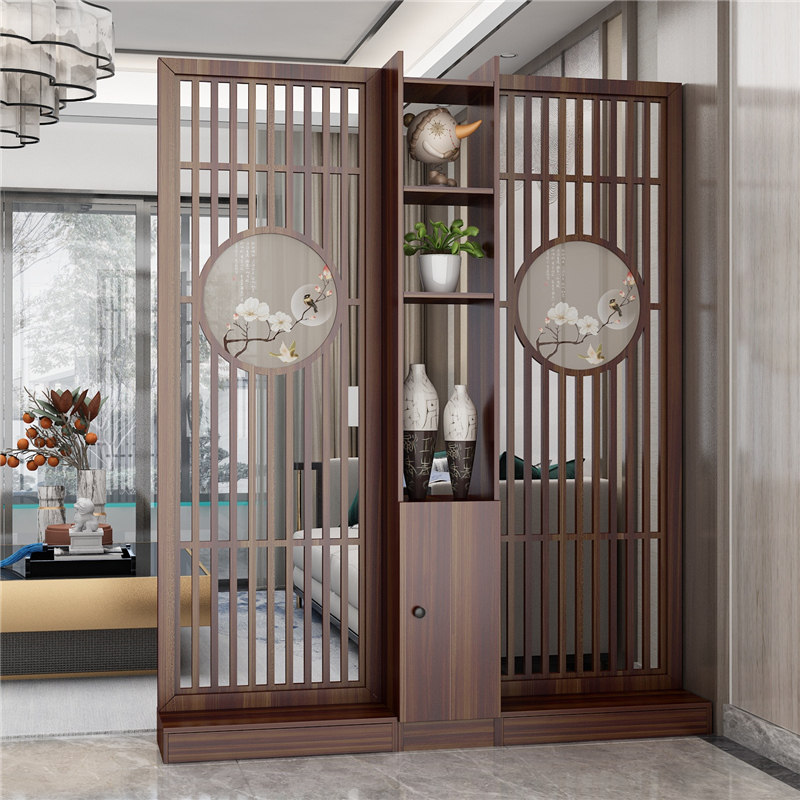 New Chinese Living Room Screen Partition Decoration Home Double-sided Hollowed-out Shielded Gate Hall Entrance Door Solid Wood Genguan Cabinet-Taobao