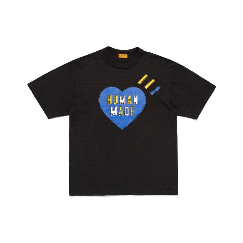 Human Made Ss26 Heart-Shaped Contrasting Letter Round Neck Loose Shoulder-Length Casual Short-Sleeved T-Shirt, Same Style for Men and Women