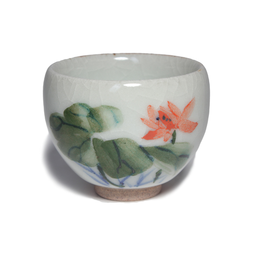 Taiwan ceramic artist Chen Mingqian hand-painted lotus ice jade round cup Ice crack teacup ceramic tea set open piece handmade