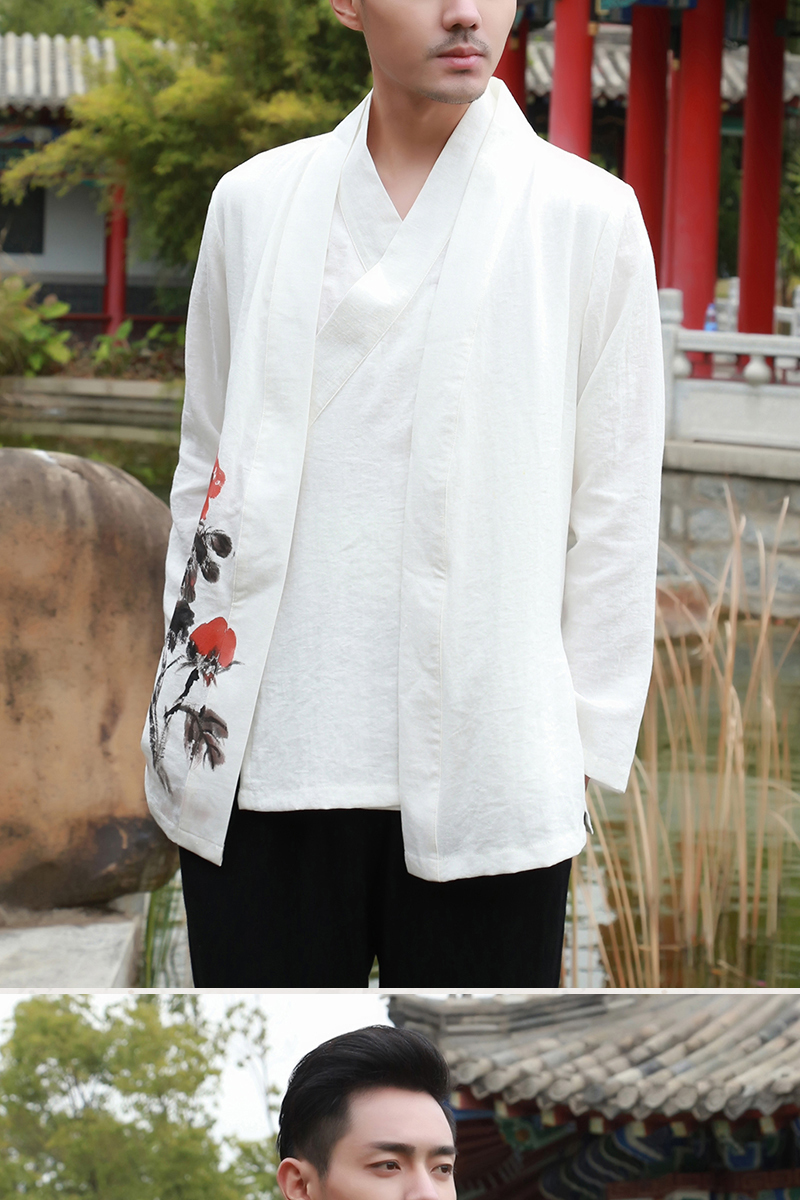 Áo xuân nam Hanfu áo sơ mi nam áo gió Trung Quốc thanh niên Trung Quốc nằm thiền phục vụ trà quốc phục - Trang phục dân tộc áo dân tộc