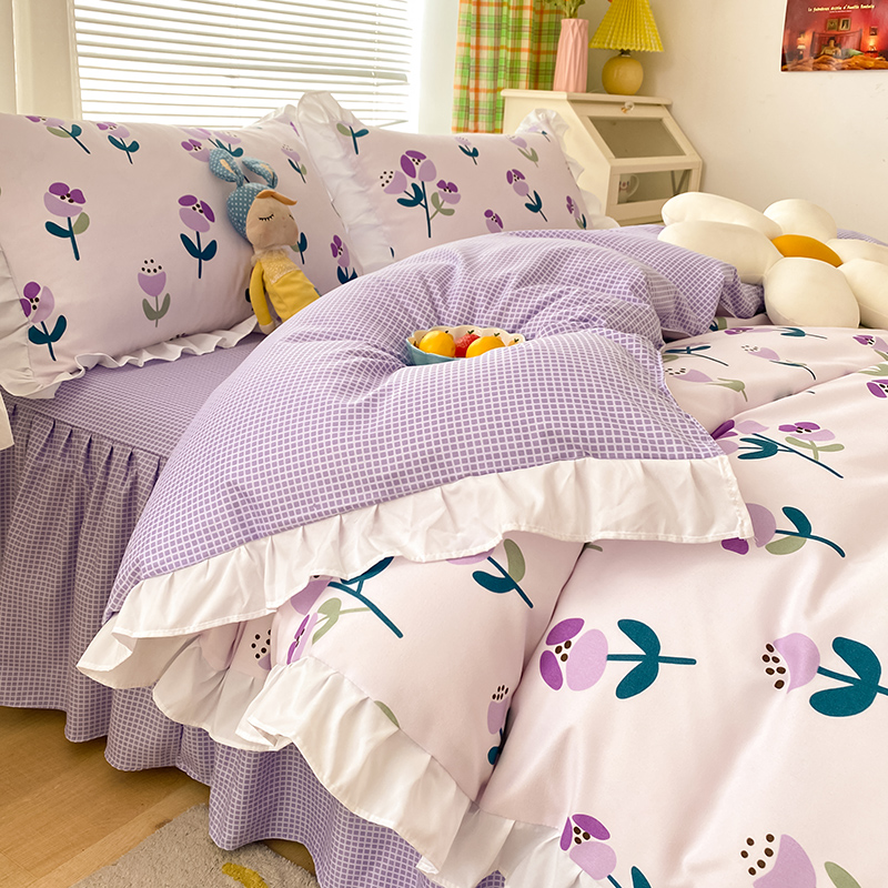 Purple Crushed Flower Bed Linen Quilt Cover Four Sets Summer Summer Spring Summer Style Dorm Bed By Single Bed Three Pieces Kit