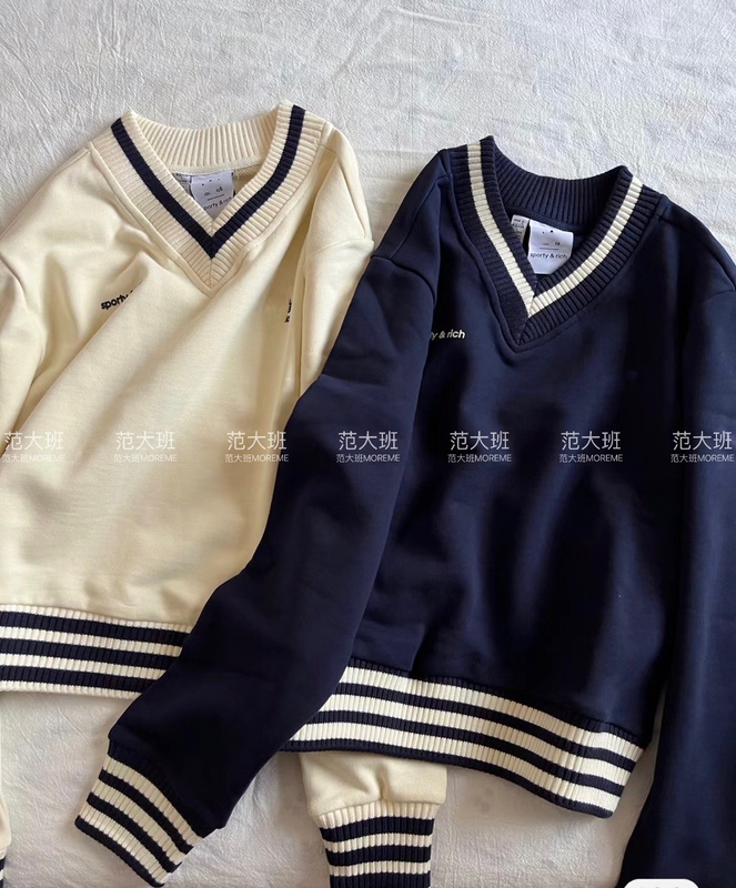 Jennie's Same Style Rich Collaboration V-Neck Retro Sports Knit Pullover Sweatshirt In5246 In5247