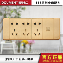 International electrician 118 concealed drawing Gold switch socket panel four-digit fifteen-hole computer network cable socket