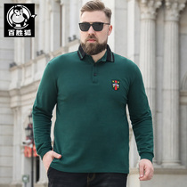Yum Fox large size mens spring lapel long sleeve T-shirt fat guy plus fat fat big loose fat POLO casual