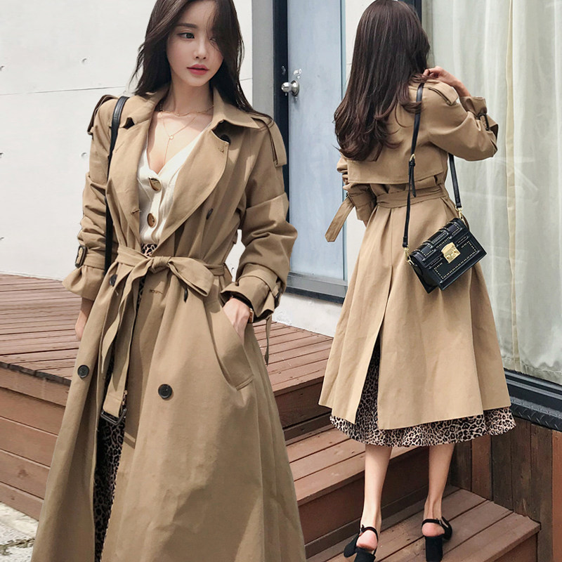 Khaki windbreaker women's coat medium and long version of the temperament wild slim slim thin British wind coat spring and autumn women