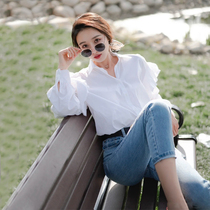 2022 Spring Summer New Style White Shirt Woman Long Sleeve Loose Advanced Sensational Lantern Sleeve Blouse with a little crowdsourced design
