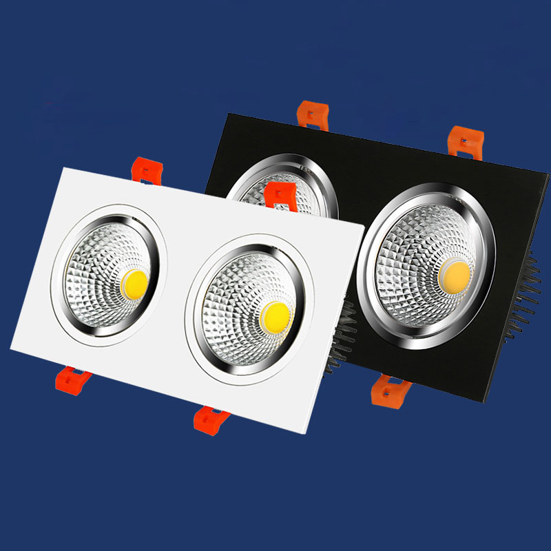 High-quality double-head spotlight led ceiling lamp embedded in the living room brushed black and white square bold lamp adjustable angle