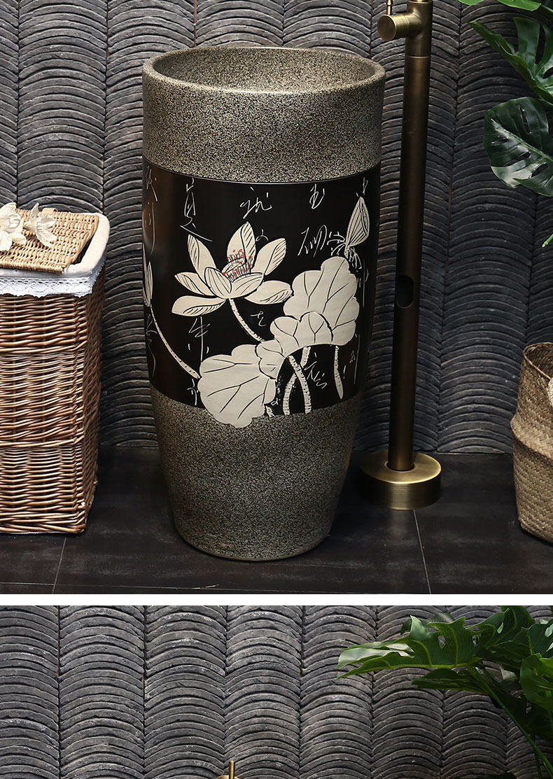 King beautiful ceramic antique lettering lotus basin of Chinese style courtyard pillar lavabo floor type lavatory the post