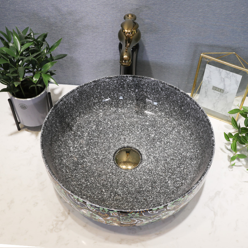 Nordic black stage basin bowl round household art ceramic basin small balcony sink basin of face of the pool