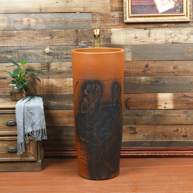 Retro pillar basin ceramic column type lavatory is suing balcony sink basin integrated water basin on the floor
