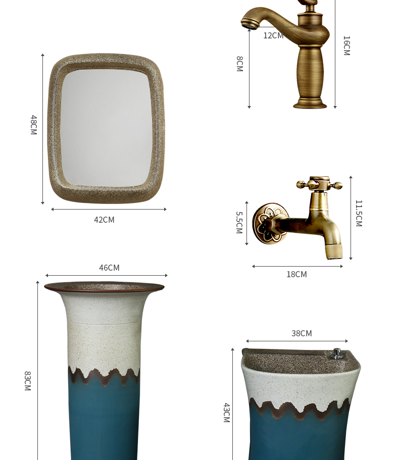 Basin of Chinese style restoring ancient ways ceramic column vertical integrated lavabo floor pillar lavabo art Basin