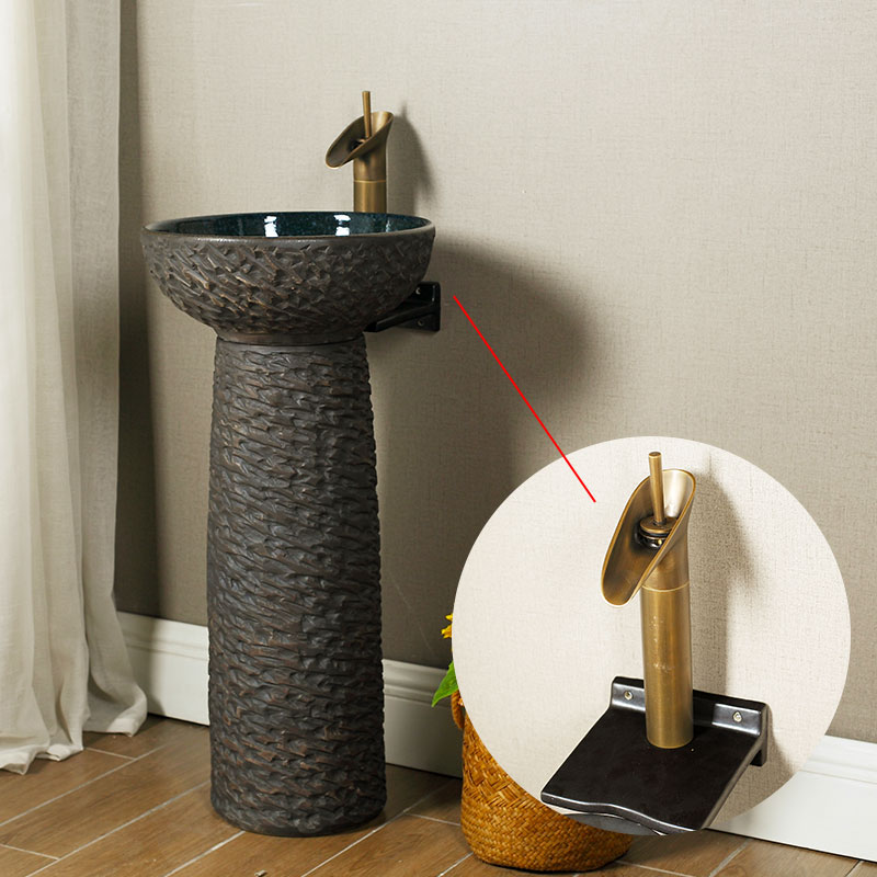 Retro pillar basin ceramic basin of wash one floor type lavatory courtyard balcony vertical integrated lavabo stone