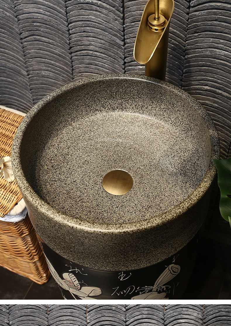 King beautiful ceramic antique lettering lotus basin of Chinese style courtyard pillar lavabo floor type lavatory the post