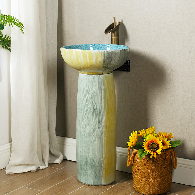 Ceramic column basin integrated basin floor is suing the column type lavatory courtyard vertical sink sink