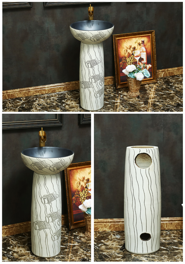 The sink pillar basin integrated basin small balcony ceramic floor pillar type lavatory toilet restoring ancient ways