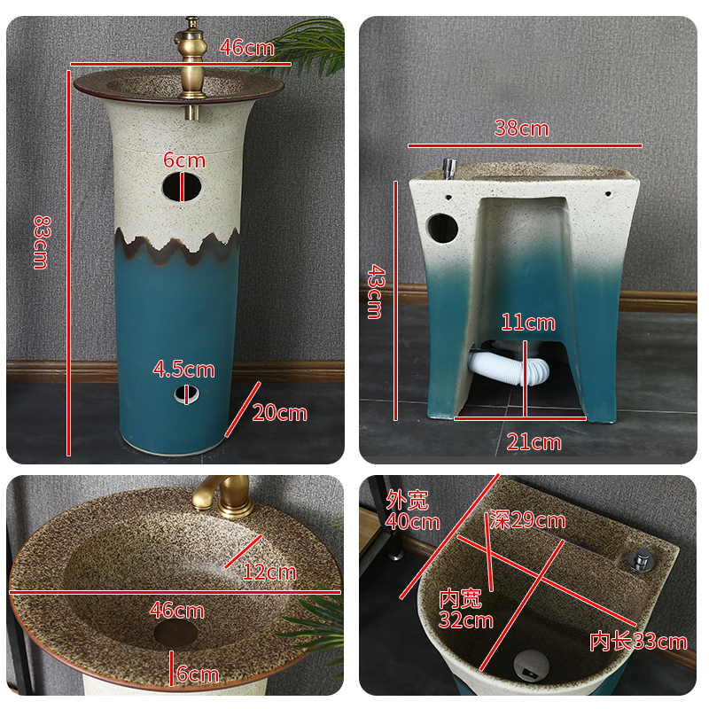 Basin of Chinese style restoring ancient ways ceramic column vertical integrated lavabo floor pillar lavabo art Basin