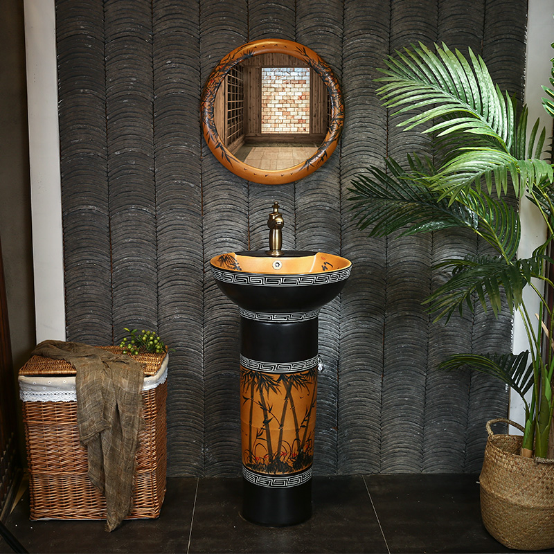 Chinese pottery and porcelain pillar lavabo one pillar type lavatory basin balcony floor type lavatory home column