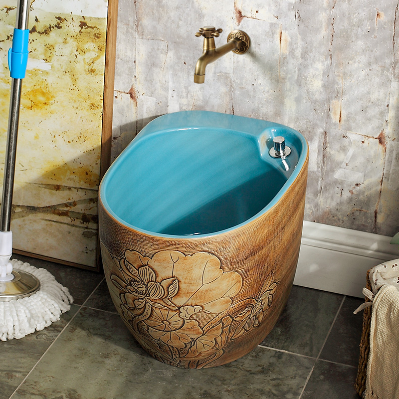 Jingdezhen ceramic wash mop pool Chinese style mop pool terrace pool drag large mop mop pool toilet basin