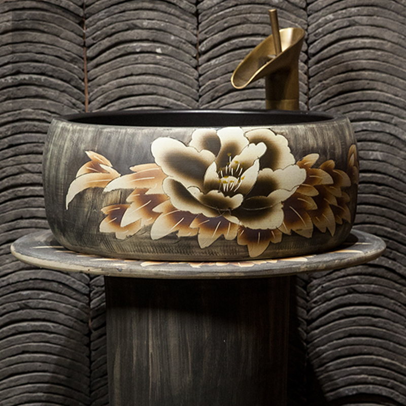Retro basin of pillar type lavatory pillar lavabo ceramic floor balcony is suing toilet cistern