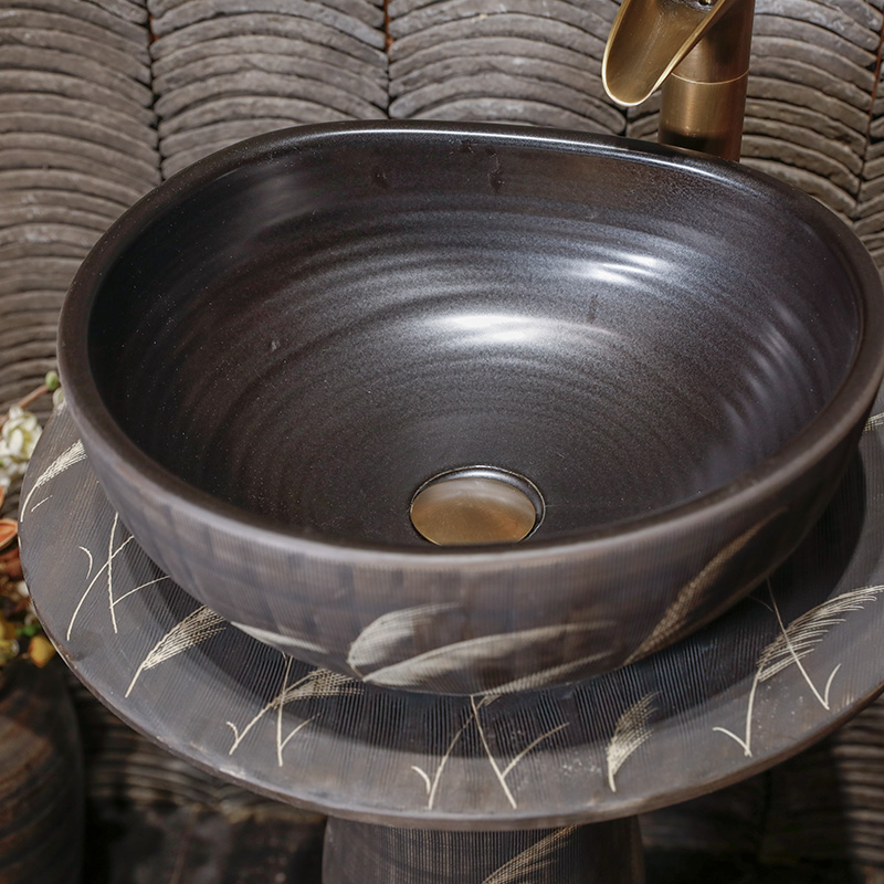 Retro pillar basin archaize ceramic pillar lavabo balcony floor type lavatory industrial wind one basin