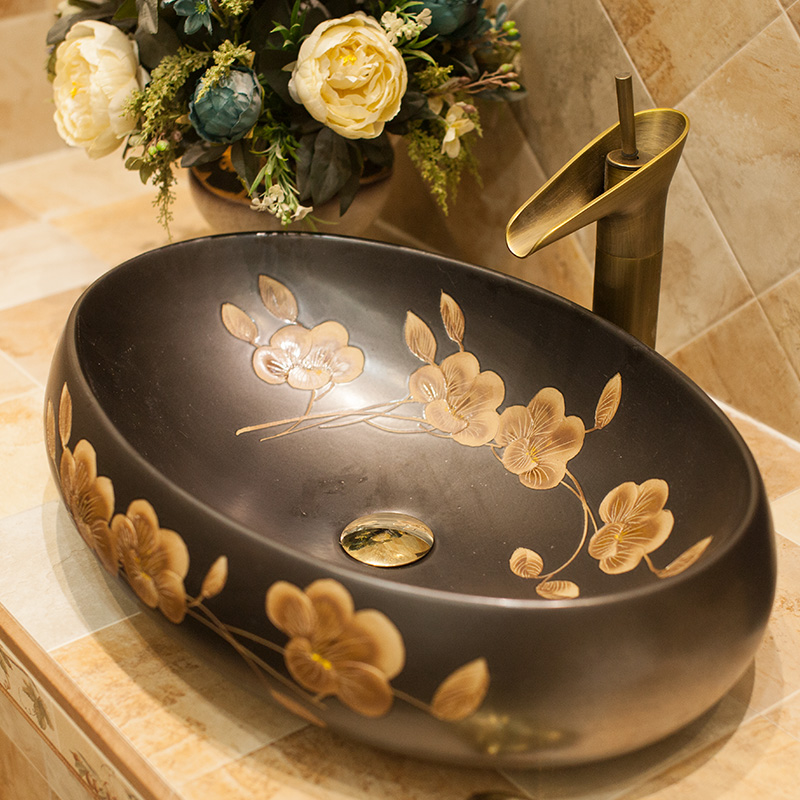 What king of oval ceramic lavabo retro art basin toilet lavatory basin that wash a face carved on stage