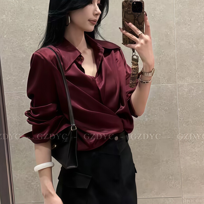 French-Style Elegant Lapel Long-Sleeve Silk Shirt for Women 2026 New Early Autumn Mature and Sophisticated Shirt High-End Top