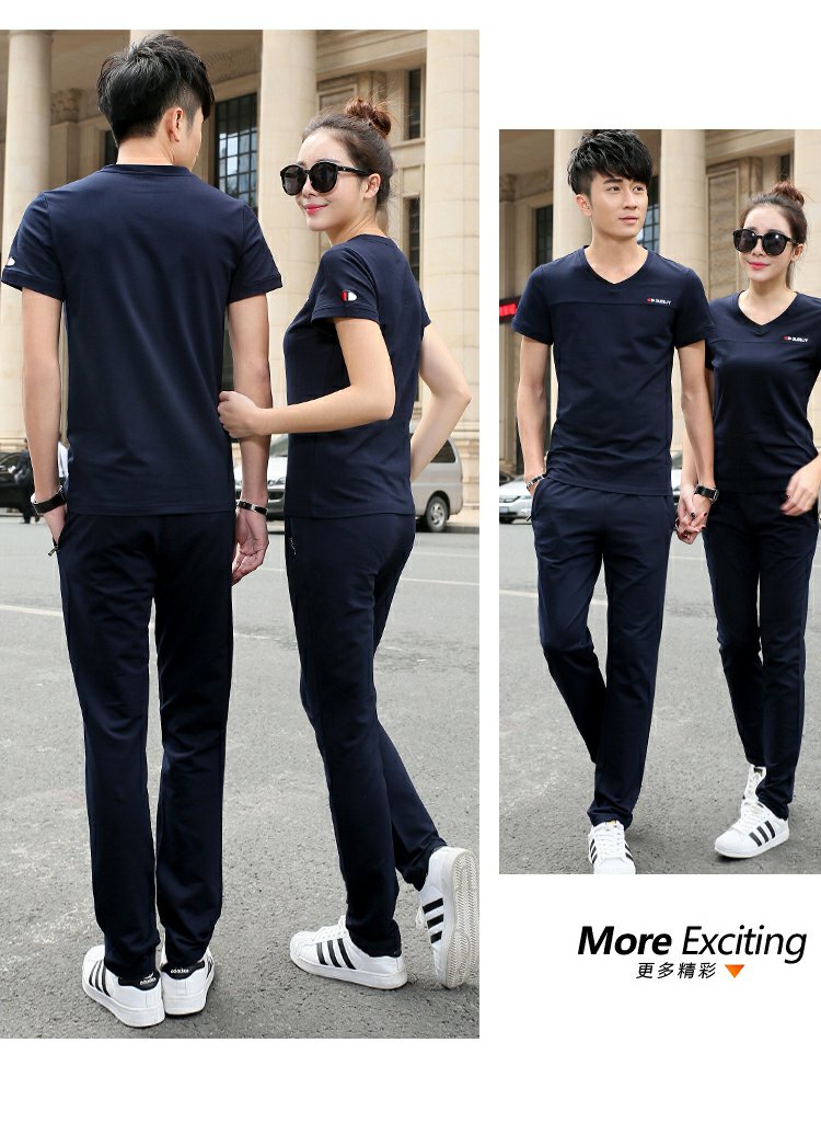 Mùa hè đôi phù hợp với thể thao quần ngắn tay nam cổ chữ V giản dị kích thước lớn chạy bộ đồ thể thao phù hợp với nữ mùa hè - Thể thao sau bộ quần áo the thao nữ adidas mùa đông