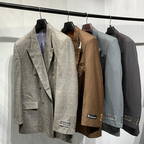Double-row buckle wool plaid original single big code casual retro oversize suit jacket Inron gentleman Jr. suit