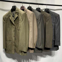 Original Single Tail Stock Big Code Casual Pure Color Striped Plaid Wool Retro Oversize Suits