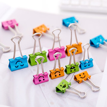 Cute smiley face long tail clip folder dovetail iron ticket holder stationery file small clip iron clip test paper ticket holder