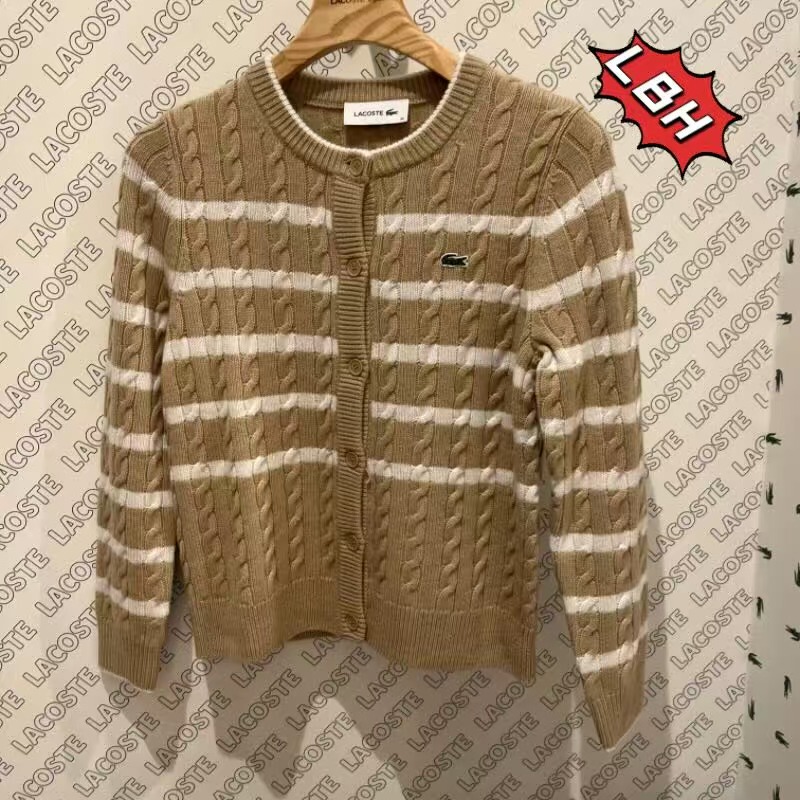 Lacoste French Crocodile 2025 Autumn New Women's Wool Striped Cardigan Knitted Sweater Af2514