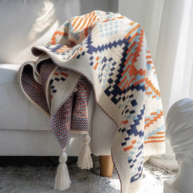 Autumn and Winter Ethnic Style Blanket, Nordic Thick Knitted Bohemian Office Nap Air Conditioning Blanket, Sofa Blanket, Bed Runner Autumn and Winter Ethnic Style Blanket, Nordic Thick Knitted Bohemian Office Nap Air Conditioning Blanket, Sofa Blanket, Bed Runner