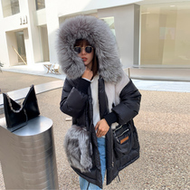 2022 winter new fox fur hooded fur coat women mid-length mink fur down jacket youth coat loose