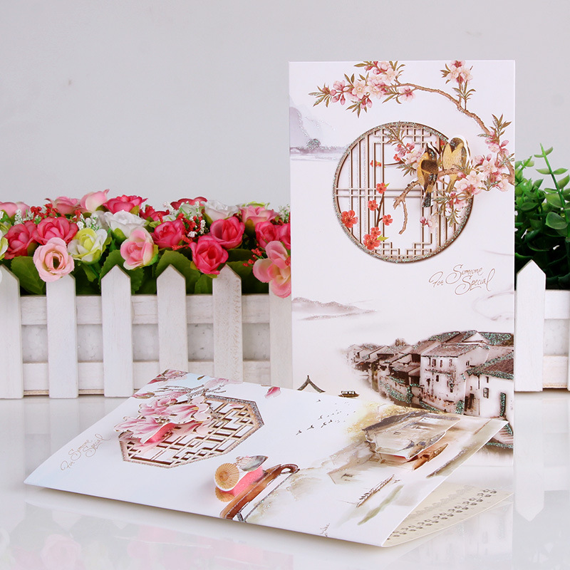 8 Chinese style three-dimensional universal greeting card birthday greeting card New year gratitude card handwritten card with envelope