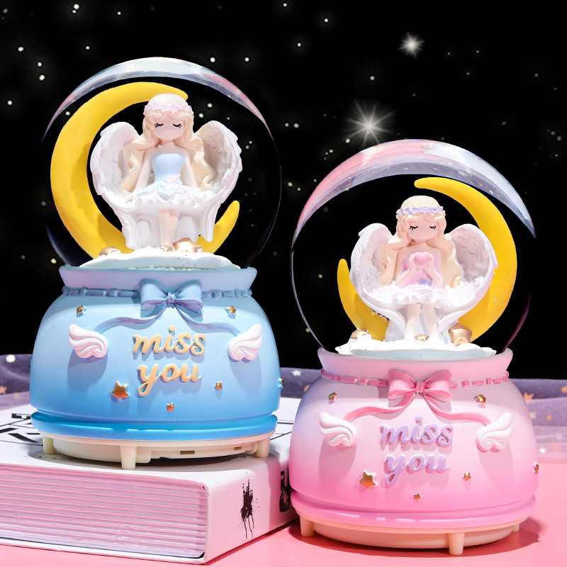 Girl's Heart Angel Glow Rotating Crystal Ball Music Box Girl's Music Box Girl's Girlfriend Children's Birthday Gift