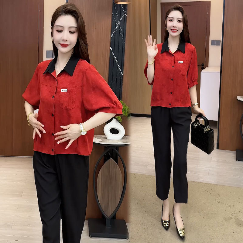 Fashionable Women's Suit 2026 Summer New Stylish Loose Short-Sleeve Shirt and Straight Wide-Leg Pants Two-Piece Set Trendy