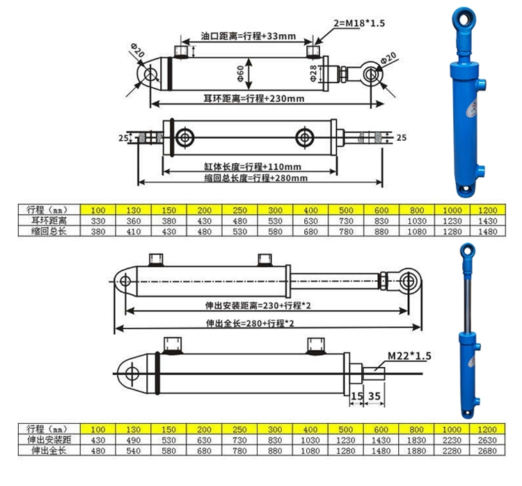 Xi lanh thủy lực tùy chỉnh 
            3 tấn xi lanh thủy lực tùy chỉnh hai chiều nhỏ HSG50 * 28 xi lanh xe nâng tác động kép thủy lực hai chiều