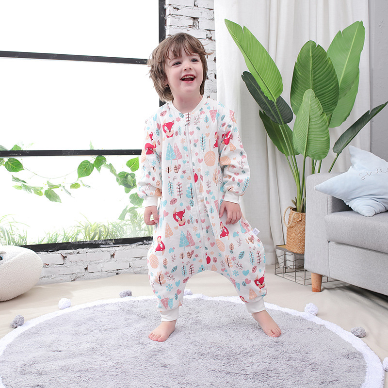 Baby sleeping bag spring and autumn newborn pure cotton split legs thin baby sleeping anti-kick quilt air-conditioned room jumpsuit to protect belly sweat