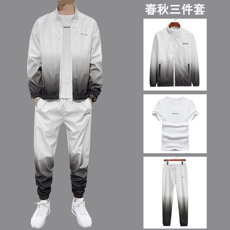 Leisure Sports Suit Men's Spring Autumn Running Sportswear Youth Junior High School Student Trend Baseball Suit Men's Three Sets