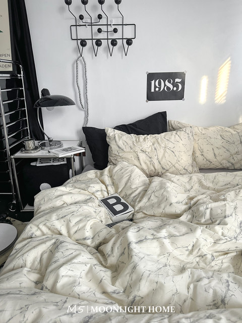 Nordic designer style marble bed pure cotton four-piece set cotton sheet quilt cover bed cover 3-piece set