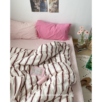 Simple pink bed sheet pure cotton four-piece set