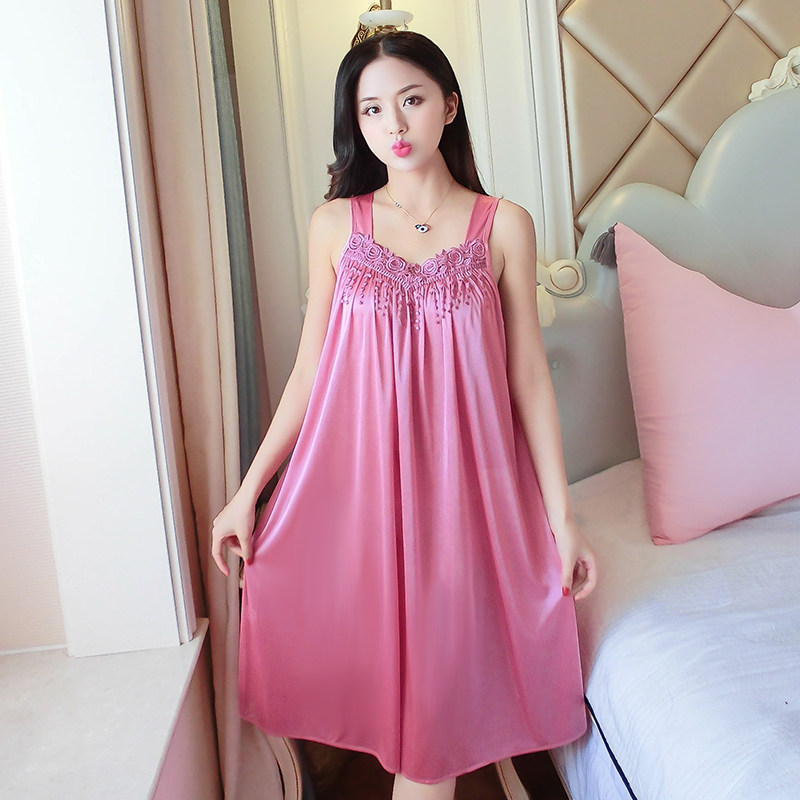 Sleeping Skirt Woman Summer Harness Lace Thin and Sleeping Dress Ice Silk Seductive Super Size Size Fat Mm Home Clothing