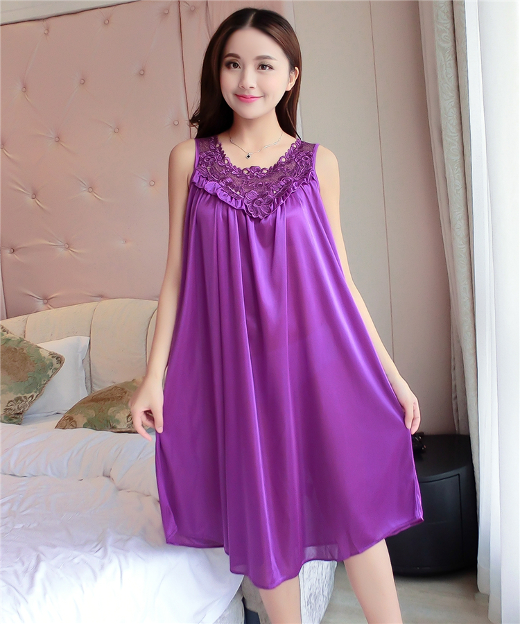 Nightdress nữ mùa hè không tay voan cộng với chất béo kích thước lớn chất béo MM200 kg lỏng ladies sexy ice silk đồ ngủ phần dài