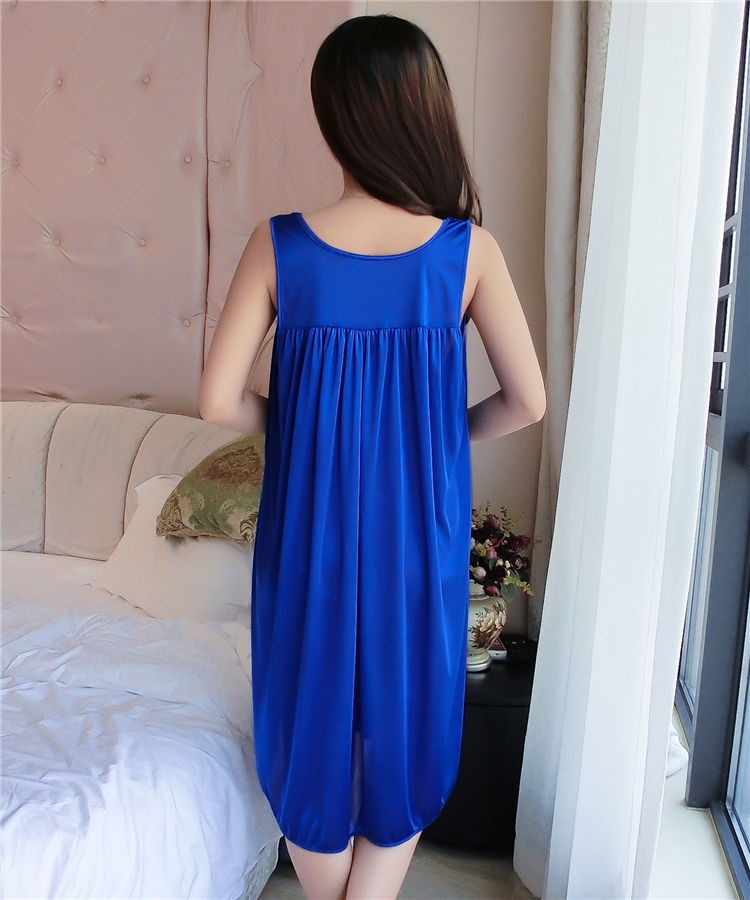 Đồ ngủ của phụ nữ mùa hè ngắn tay lỏng kích thước lớn băng lụa nightdress không tay chất béo M200 kg lụa sexy dây đai váy