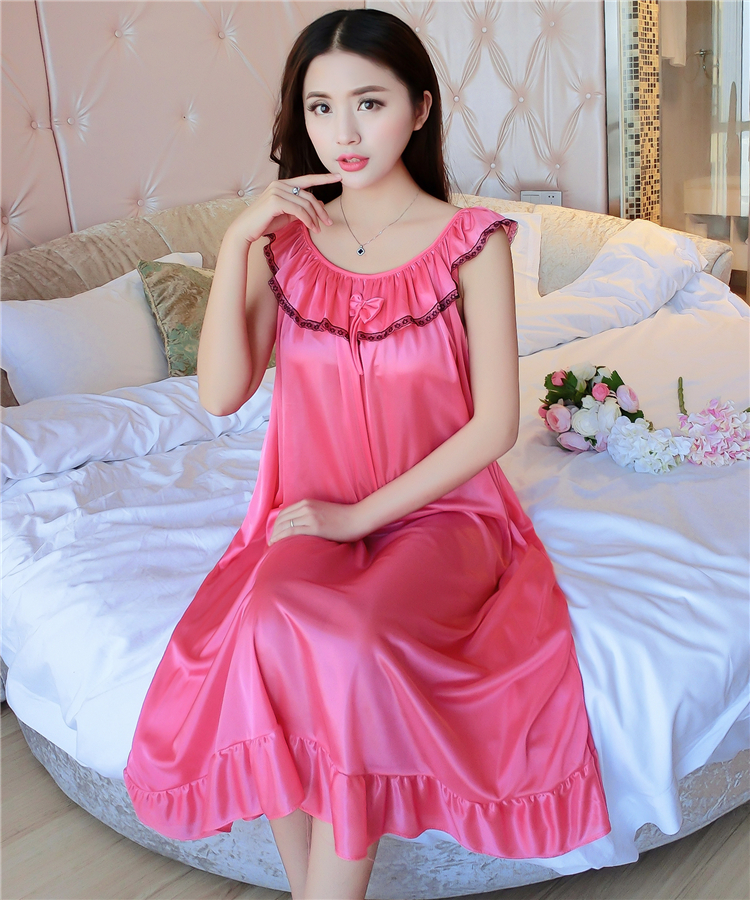 Ladies sling nightdress mùa hè lụa kích thước lớn chất béo MM200 £ sexy phụ nữ mang thai kích thước lớn ice silk đồ ngủ của phụ nữ váy