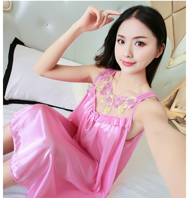 Ladies nightdress mùa hè lụa ngắn sexy hot dành cho người lớn kích thước lớn chất béo MM200 kg băng lụa vui vẻ đồ ngủ váy váy ngủ