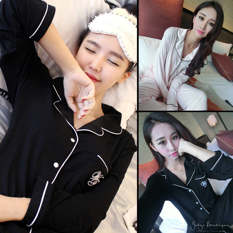 Spring Autumn Season Mordale Pure Cotton Pyjamas Lady Thin Summer Long Sleeve Cardiovert Suit Home Suit Home Suit Home Suit