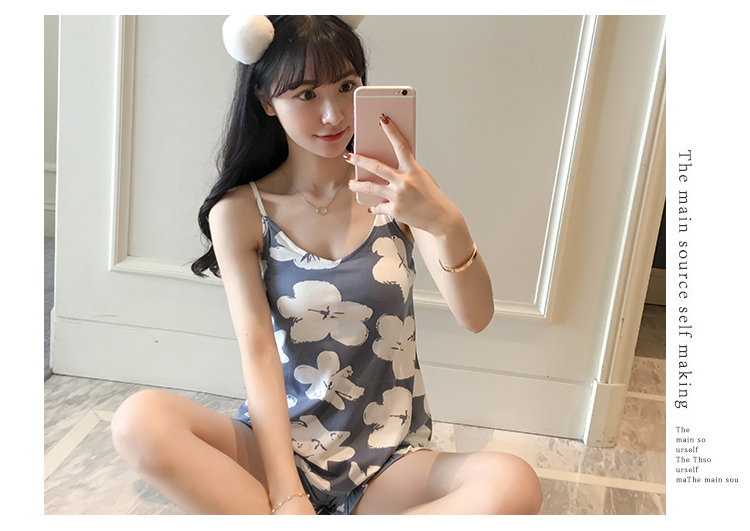 Mang theo của riêng bạn ngực pad áo ngực nightdress cô gái Hàn Quốc phiên bản của đồ ngủ cotton yếm trong sexy mùa hè nhà dịch vụ ăn mặc