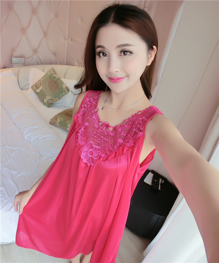 Nightdress nữ mùa hè không tay voan cộng với chất béo kích thước lớn chất béo MM200 kg lỏng ladies sexy ice silk đồ ngủ phần dài