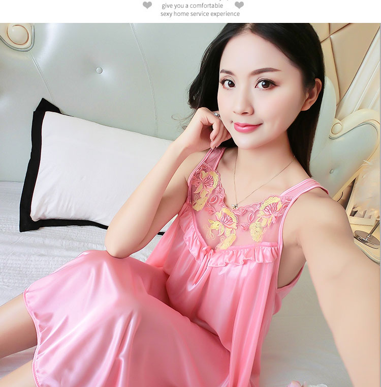 Ladies nightdress mùa hè lụa ngắn sexy hot dành cho người lớn kích thước lớn chất béo MM200 kg băng lụa vui vẻ đồ ngủ váy váy ngủ